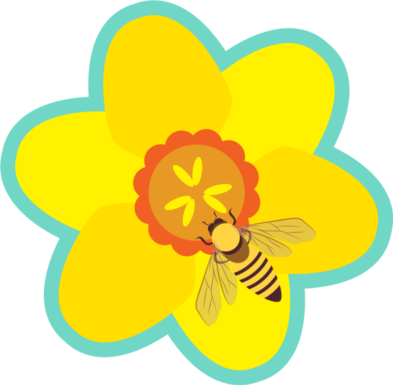 花と植物の壁画ひまわりの上の蜂 - TENSTICKERS