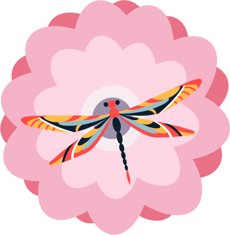 花と植物の壁画カラフルなトンボのセンターピース - TENSTICKERS