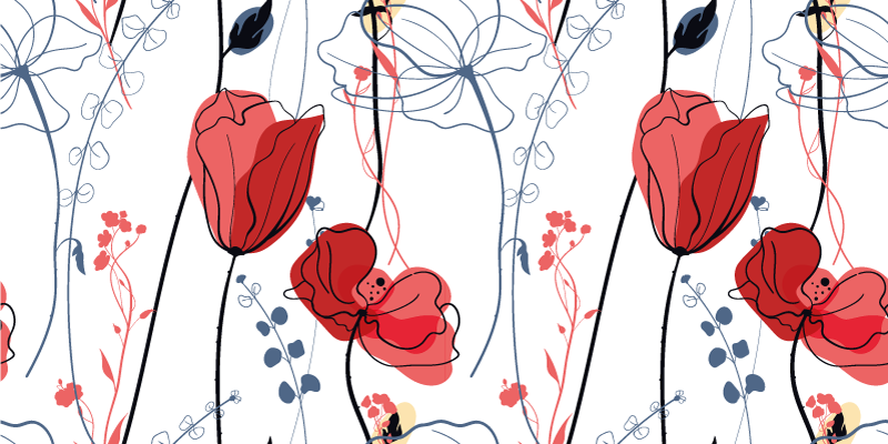 花と植物の壁画紅い花の優雅さ - TENSTICKERS