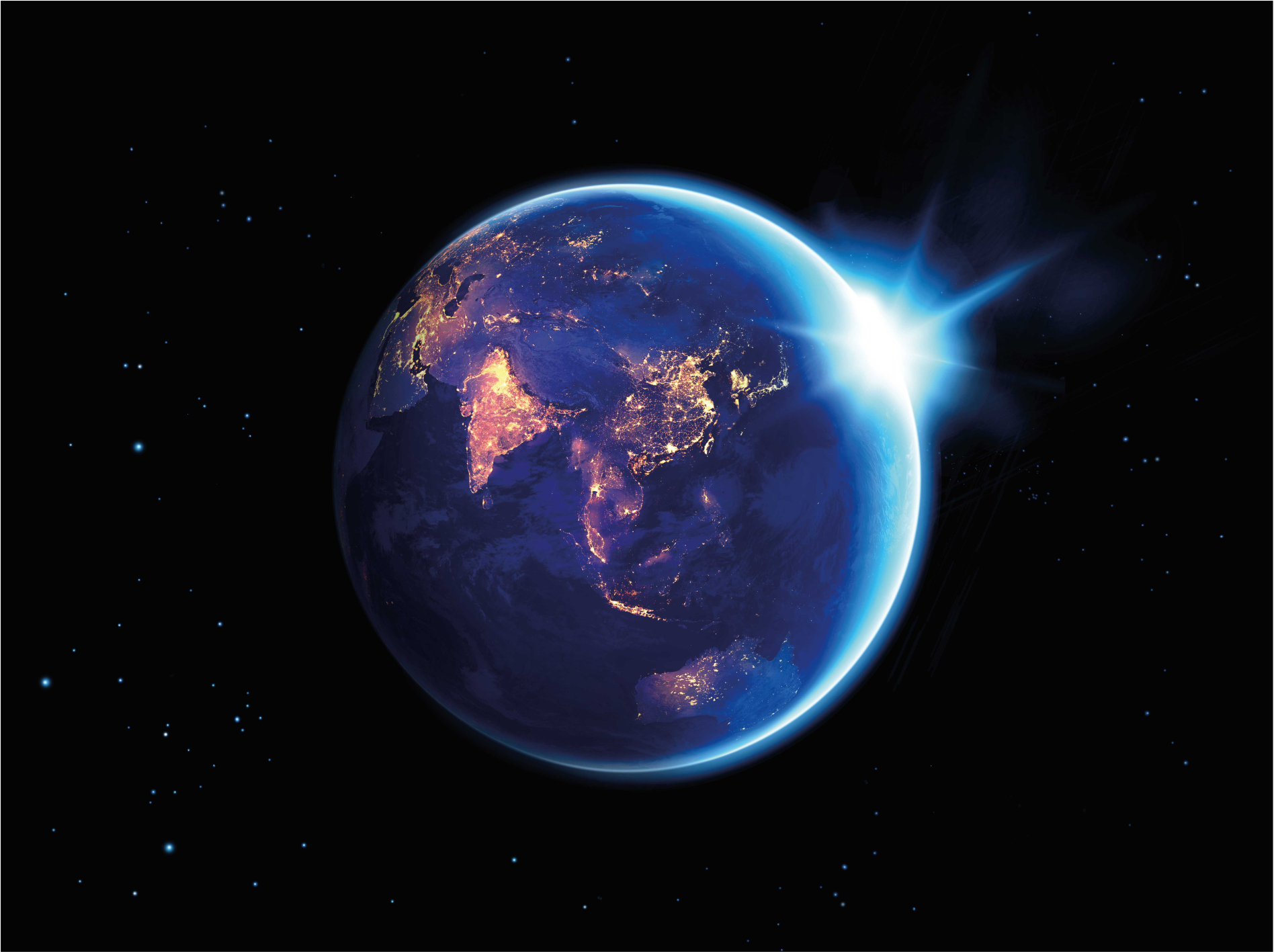 青い光に囲まれた地球のリビング ルームの敷物 - TENSTICKERS