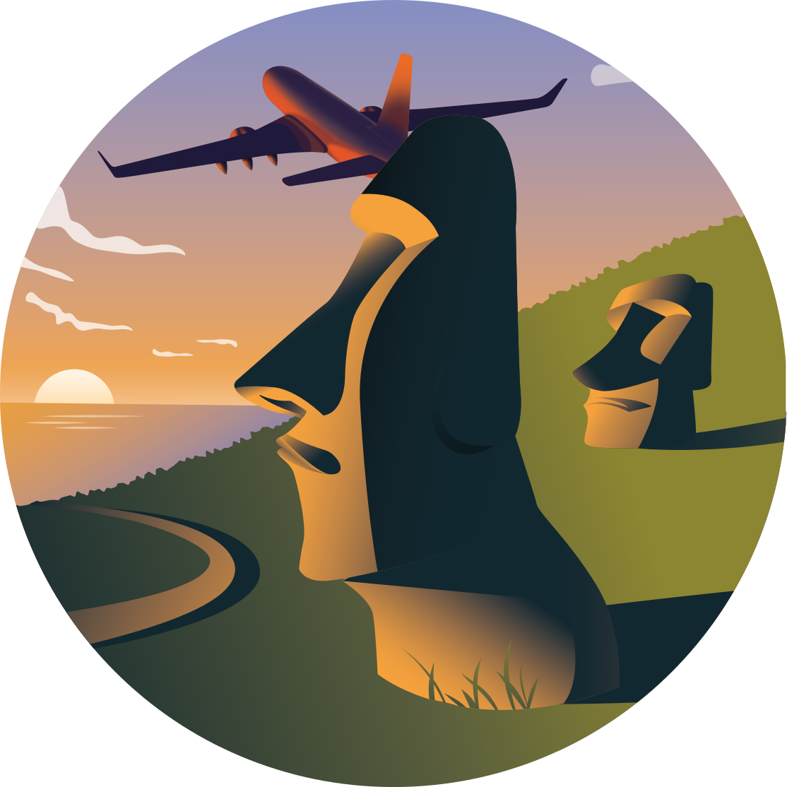 円形 ビニールマット イースター島の夕日 - TENSTICKERS