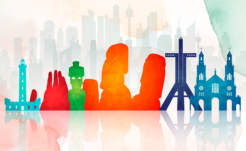 オフィス ビニールマット カラフルなスカイラインシルエット - TENSTICKERS