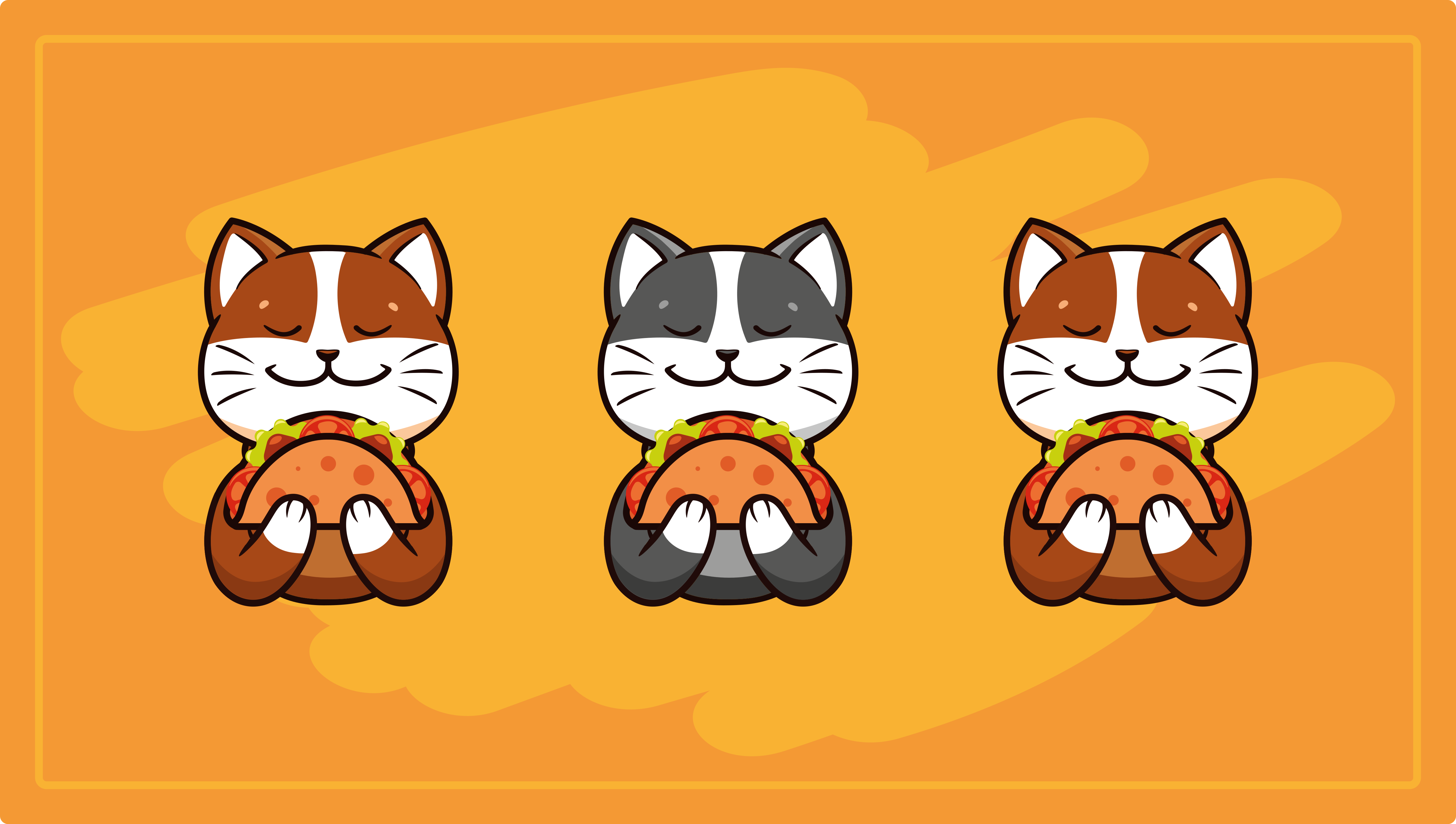 壁画 モアチルドレン 幸せな猫のトリオ - TENSTICKERS