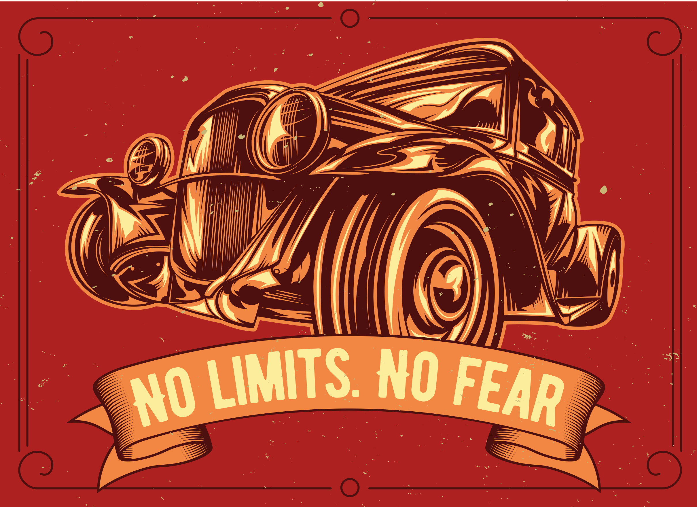 フレーズ ビニールマット クラシックカーイラスト - TENSTICKERS