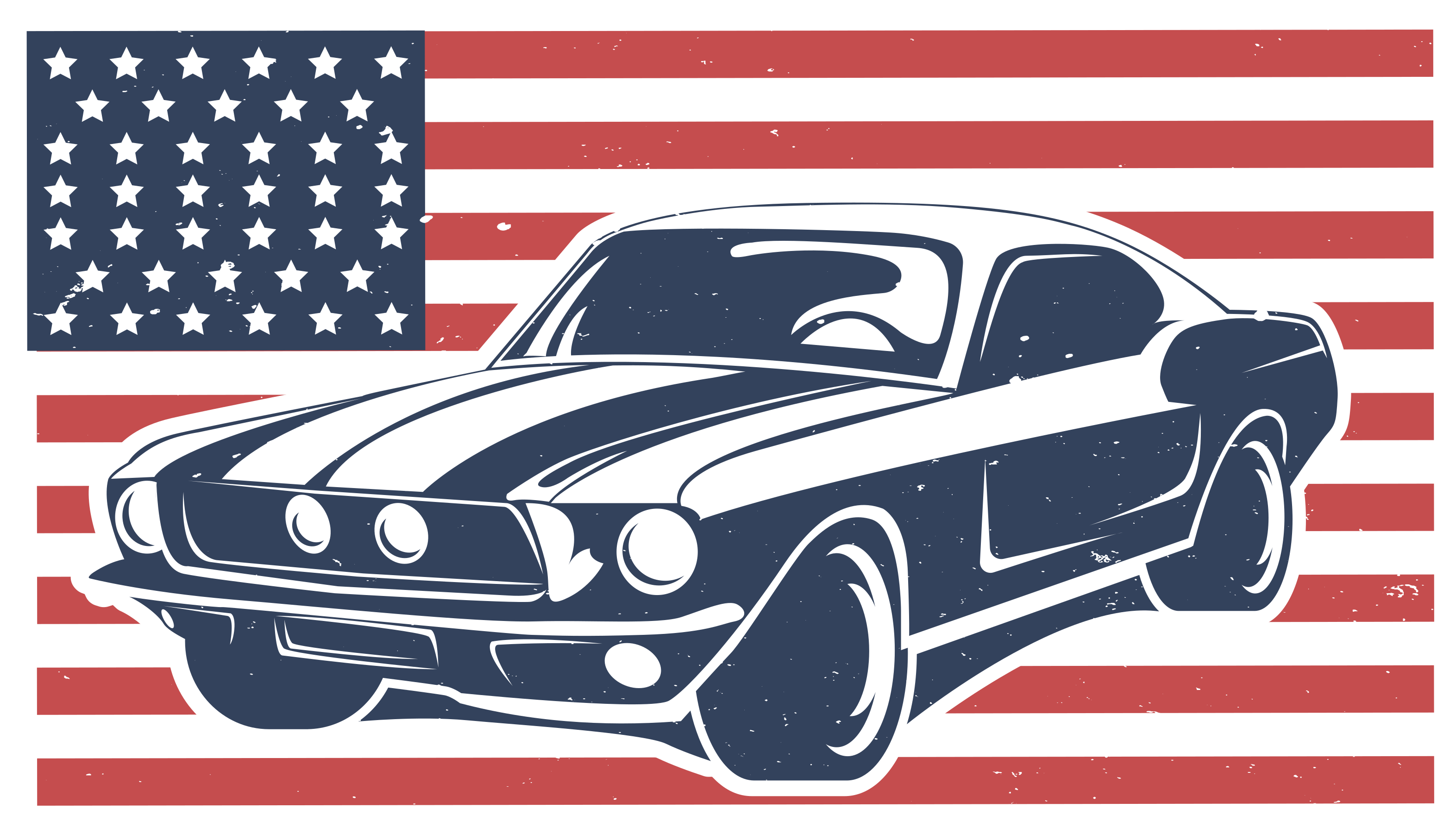 十代の若者たち ビニルマット アメリカ国旗と自動車 - TENSTICKERS