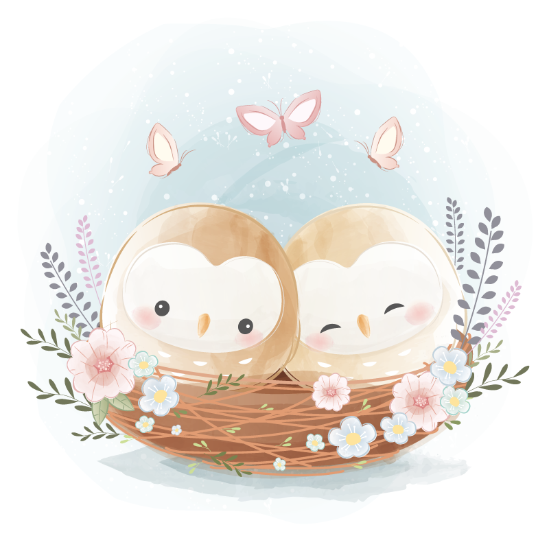 寝室 ビニールマット カップルフクロウの巣 - TENSTICKERS