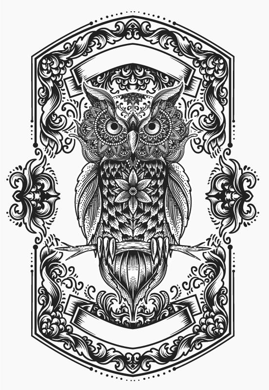 マンダラ ビニールマット 複雑なフクロウのモチーフ - TENSTICKERS