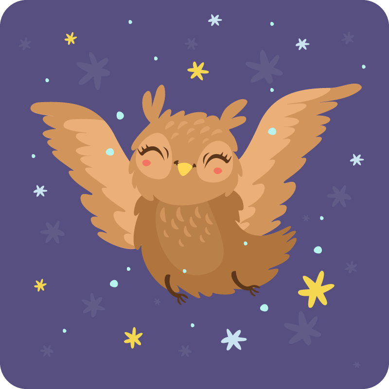 夜のかわいいフクロウイラスト寝室の敷物 - TENSTICKERS