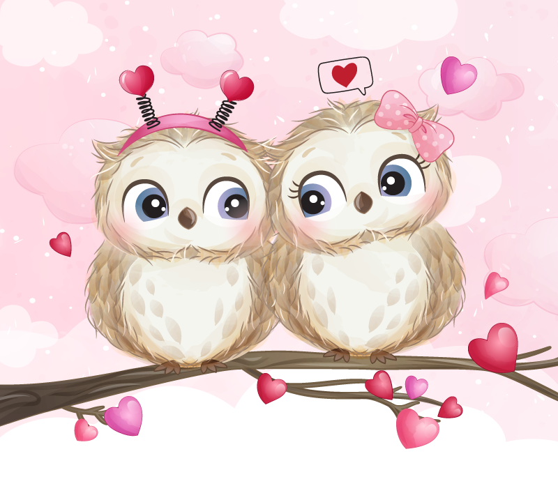 寝室 ビニールマット 可愛いフクロウのカップル - TENSTICKERS