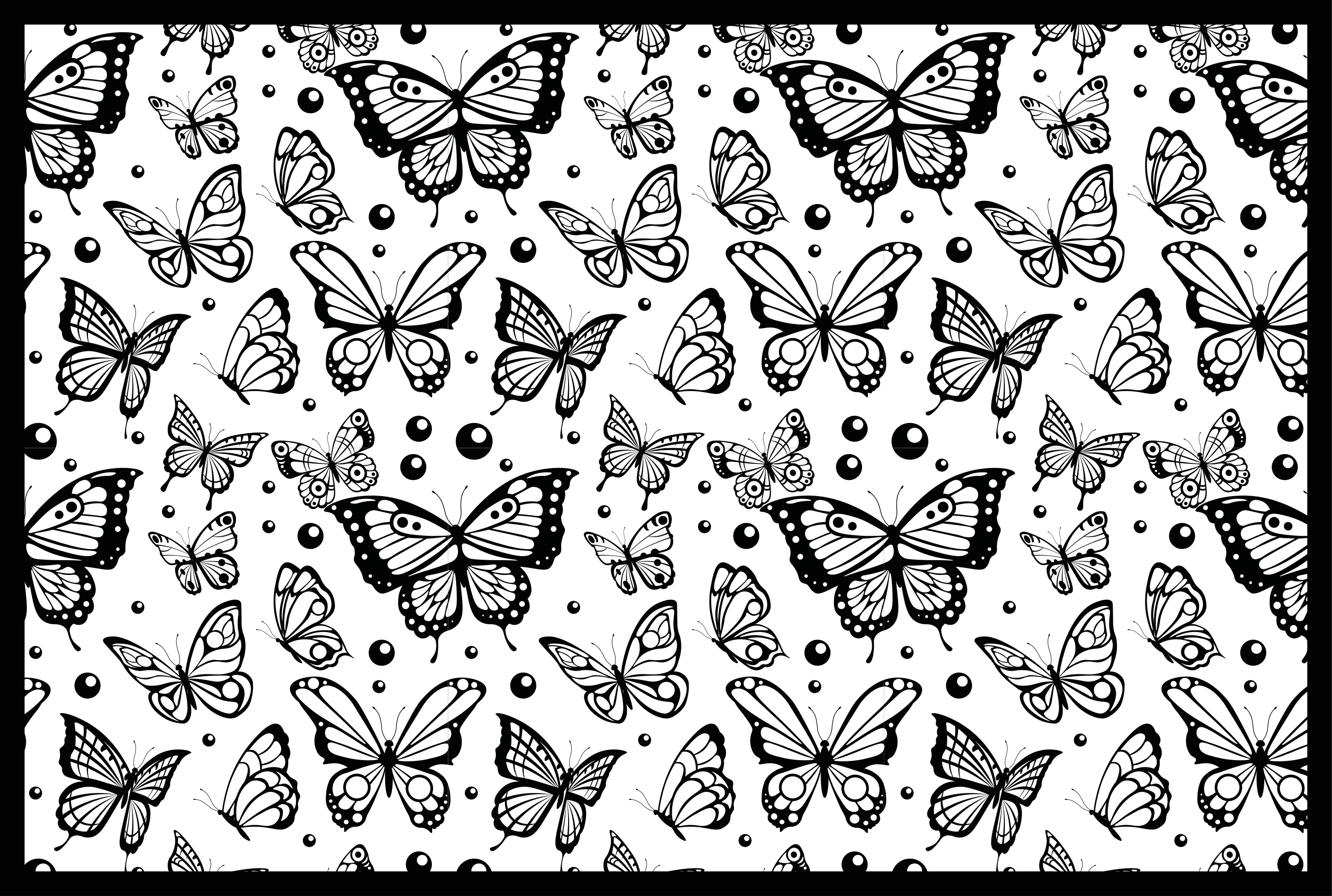 花と植物の壁画黒い蝶のパターン - TENSTICKERS