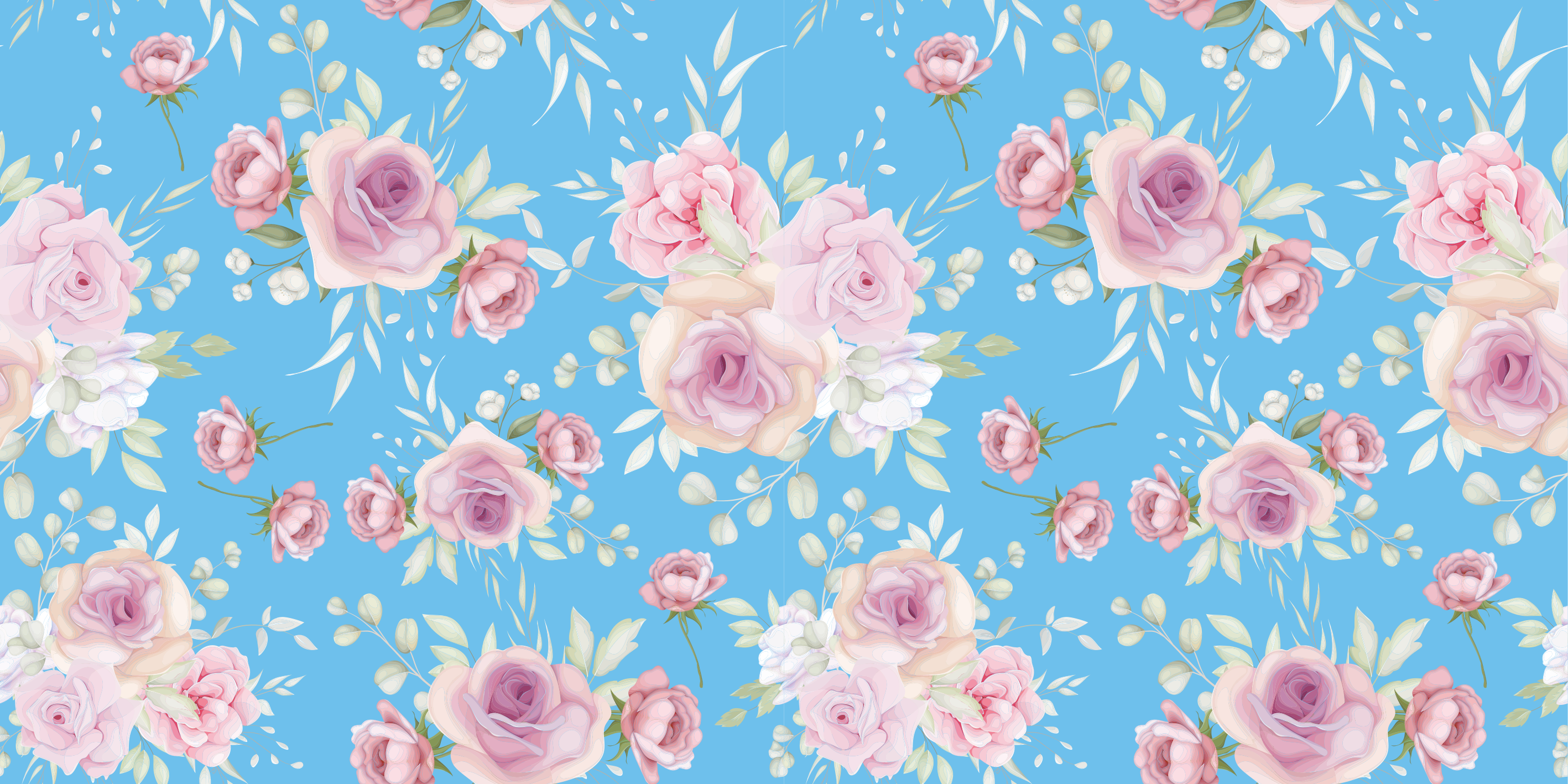花と植物の壁画青い背景のバラの花 - TENSTICKERS