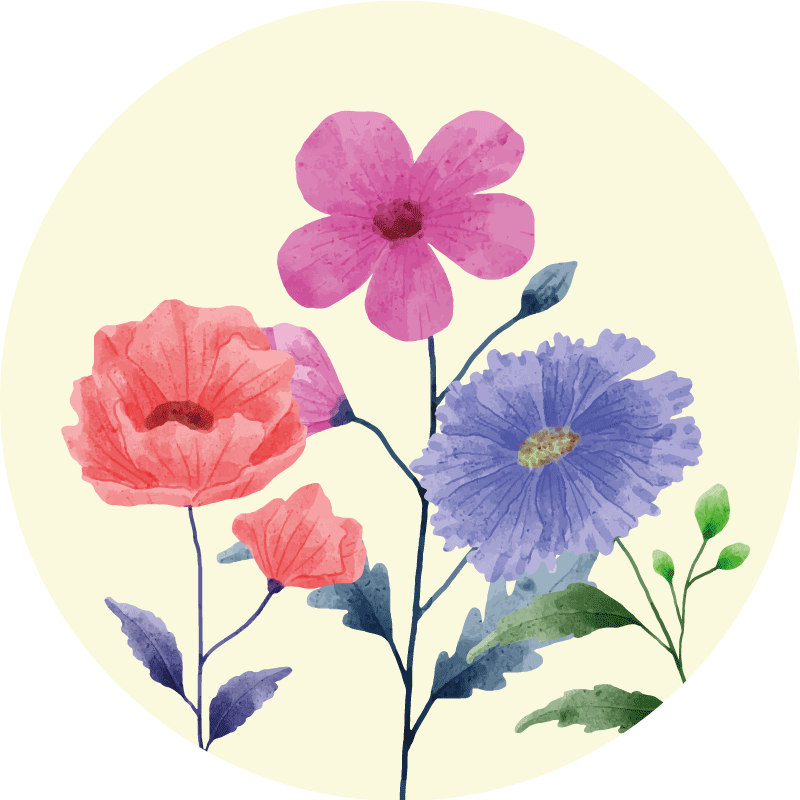 円形 ビニールマット 鮮やかな花の構図 - TENSTICKERS