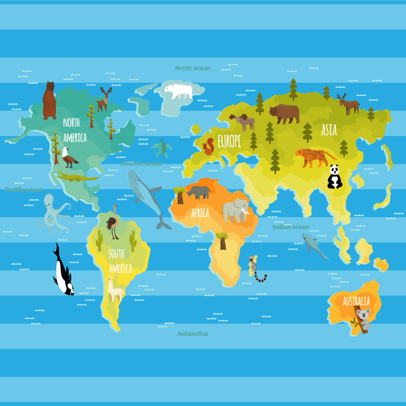 世界地図 ビニールマット 青いストライプの地図 - TENSTICKERS