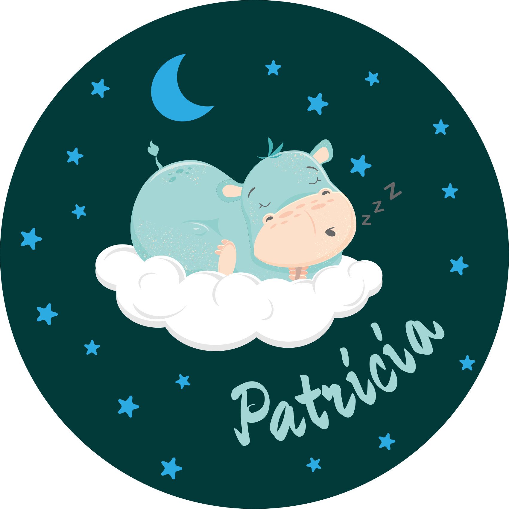 保育園 ビニールマット 名前入りスリーピーヒッポ - TENSTICKERS