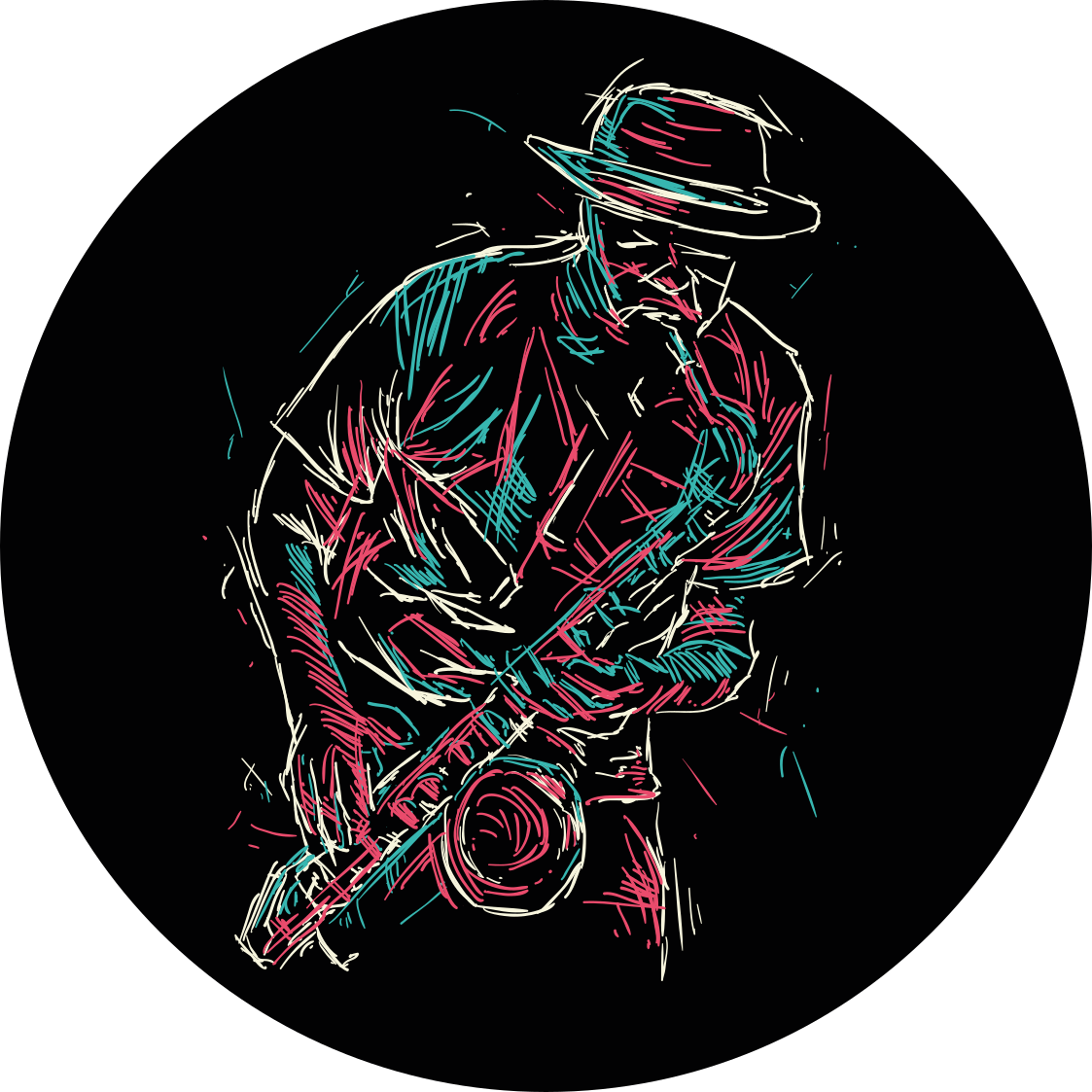 円形 ビニールマット ジャズミュージシャンパフォーマンス - TENSTICKERS