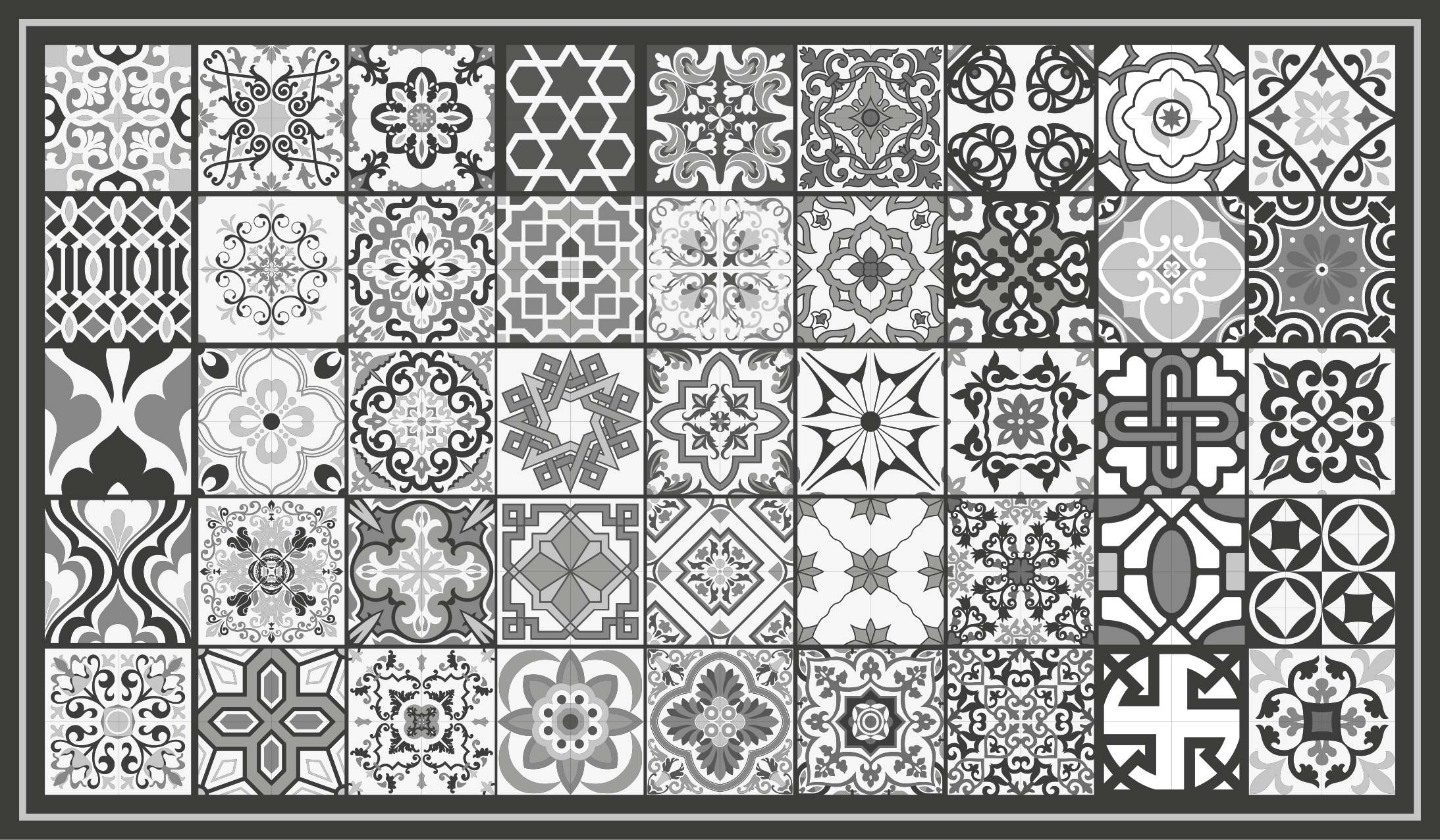 バスルームに1枚ビニールカーペット グレーのタイル模様 - TENSTICKERS