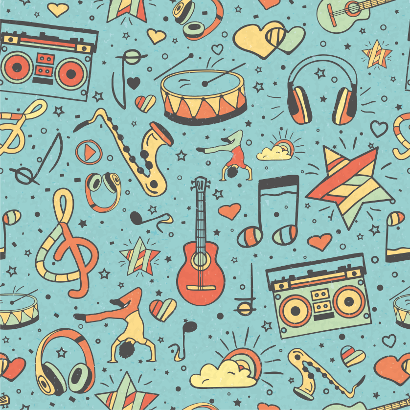 壁画 モアチルドレン 遊び心のある音楽記号 - TENSTICKERS