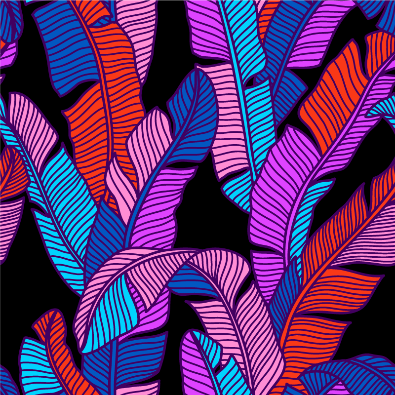 花と植物の壁画 鮮やかな葉の模様 - TENSTICKERS