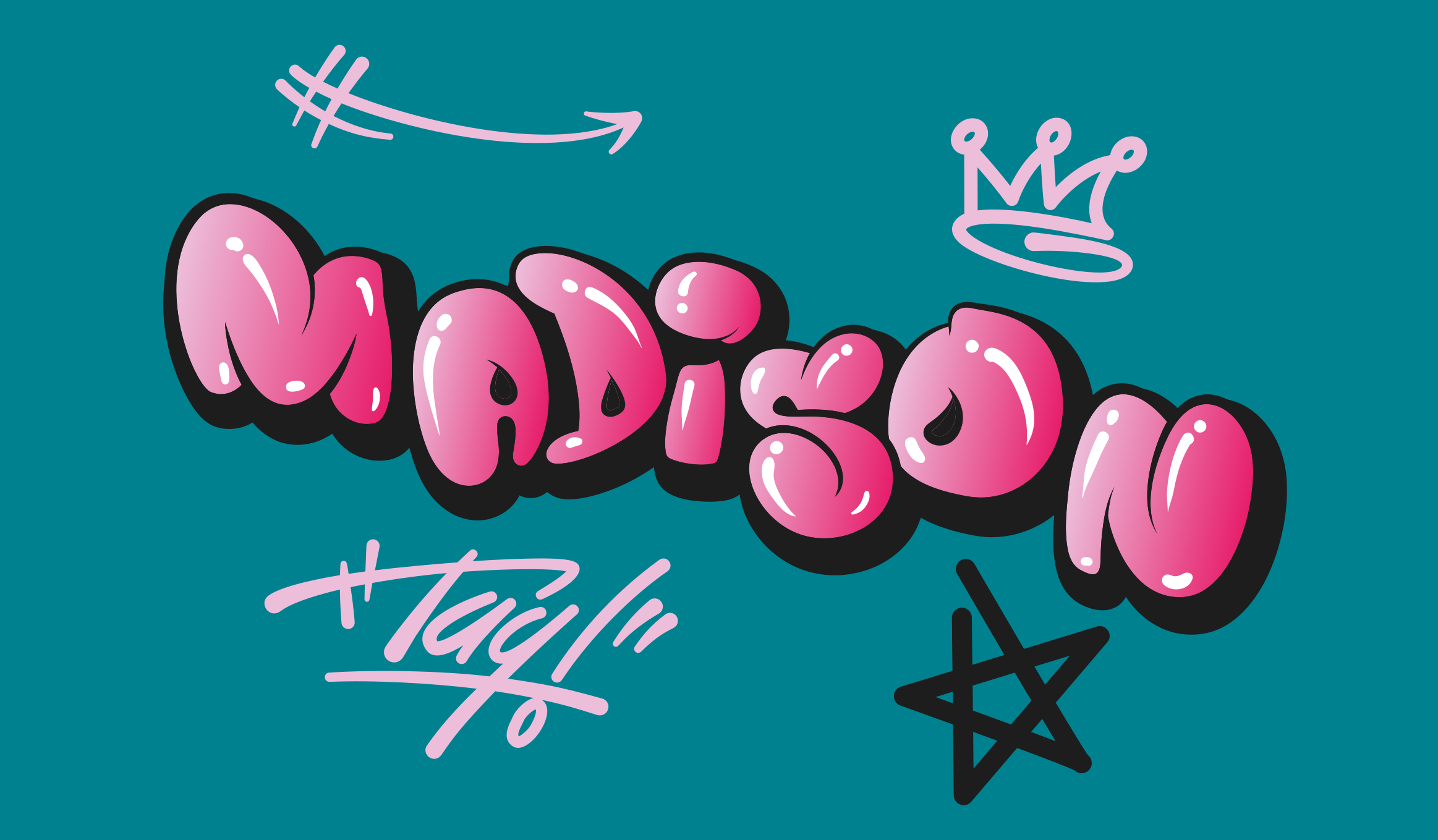 十代の若者たち ビニルマット 名前入りのピンクのグラフィティ - TENSTICKERS