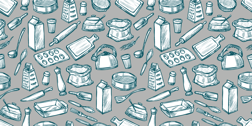 キッチン マット ビニール 調理器具のパターン - TENSTICKERS