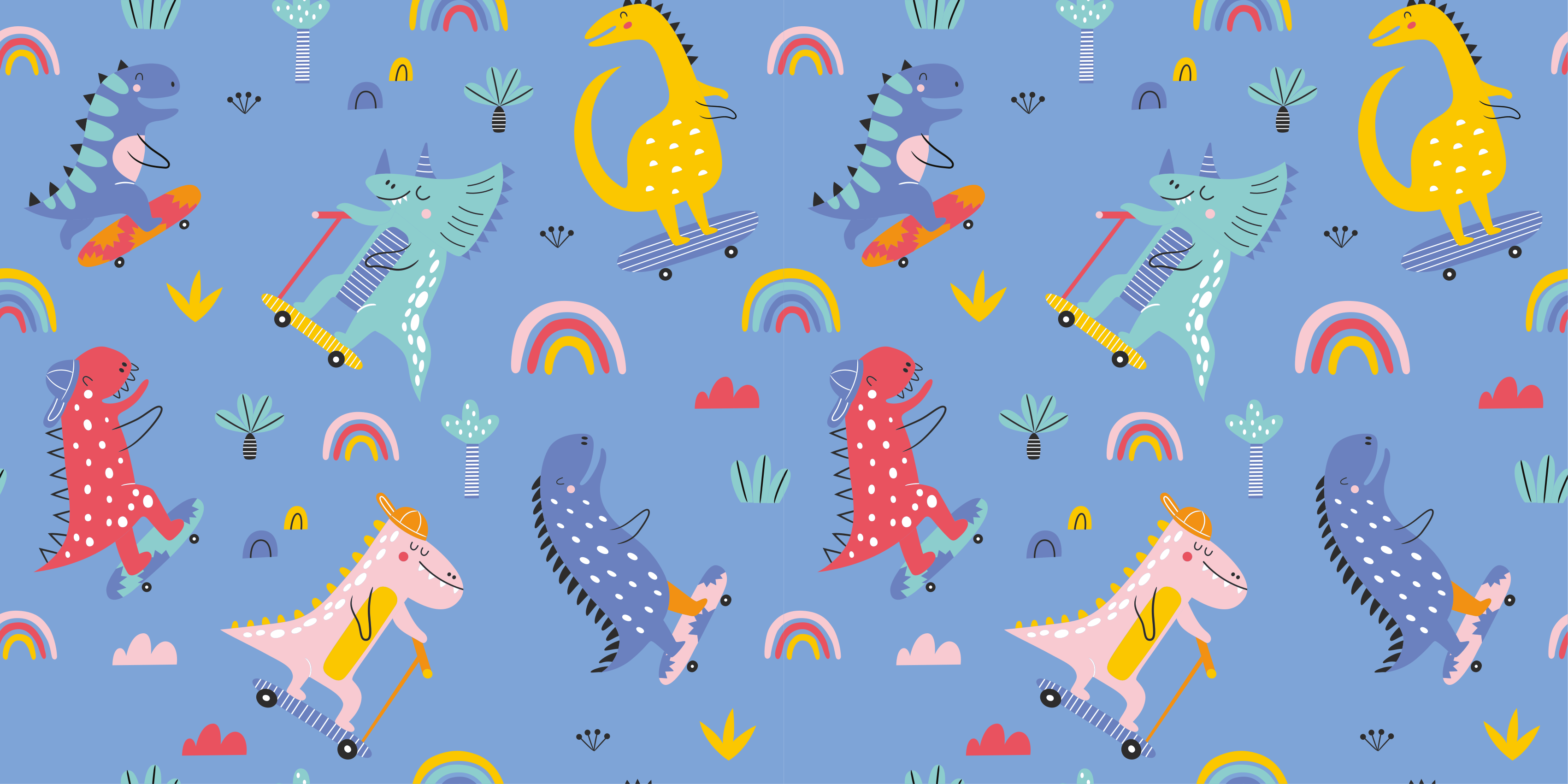 子供 ビニールマット カラフルな恐竜の冒険 - TENSTICKERS