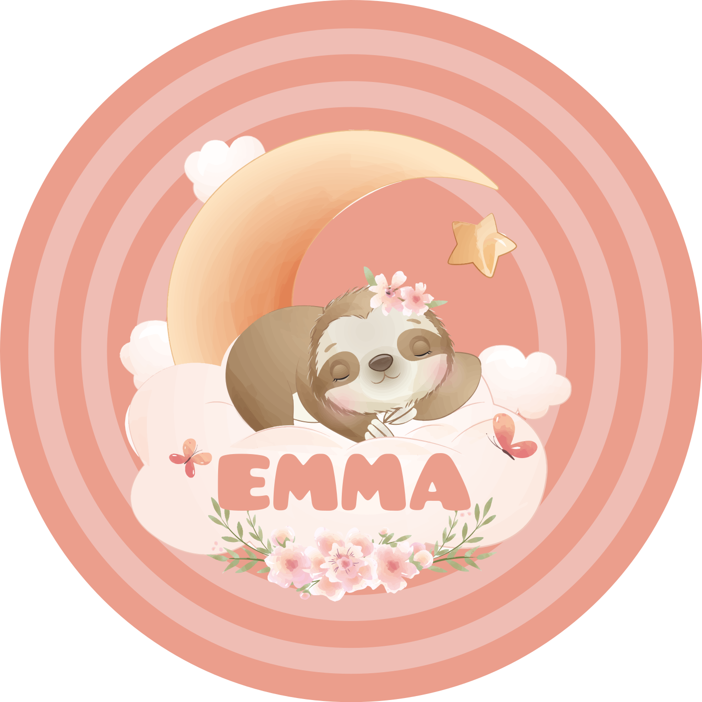 名前の赤ちゃんのプレイマットとかわいい動物ナマケモノ - TENSTICKERS