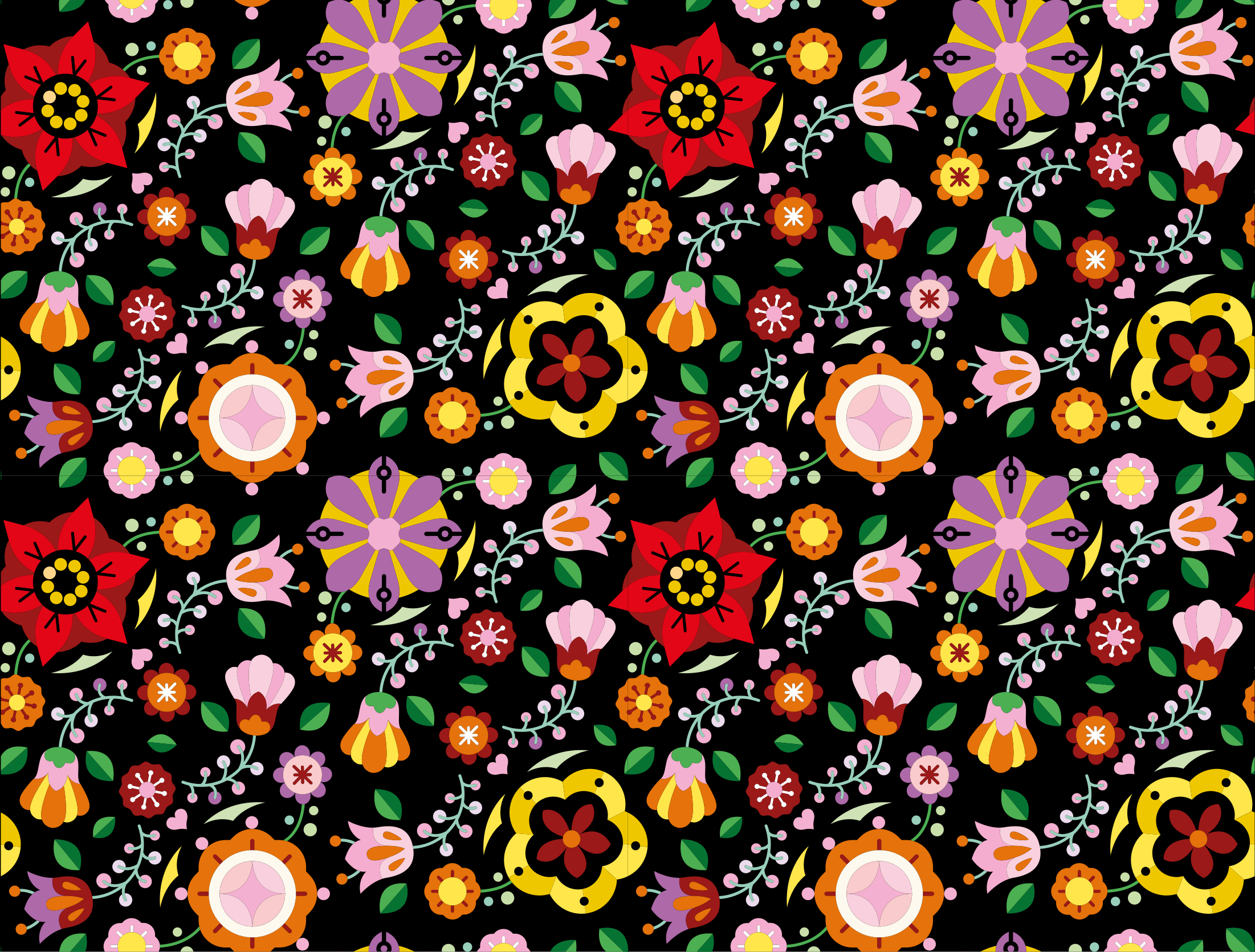 花と植物の壁画鮮やかな植物のイラスト - TENSTICKERS