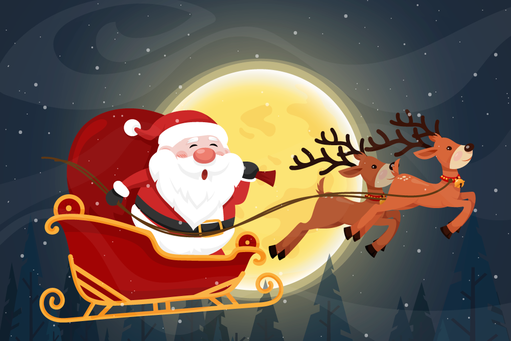 クリスマスの壁画サンタのそりライド - TENSTICKERS