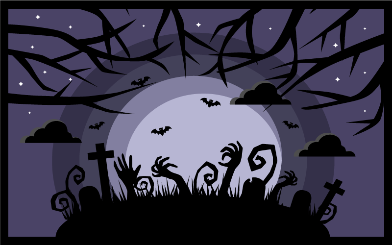 ハロウイン壁画不気味な墓地のシーン - TENSTICKERS