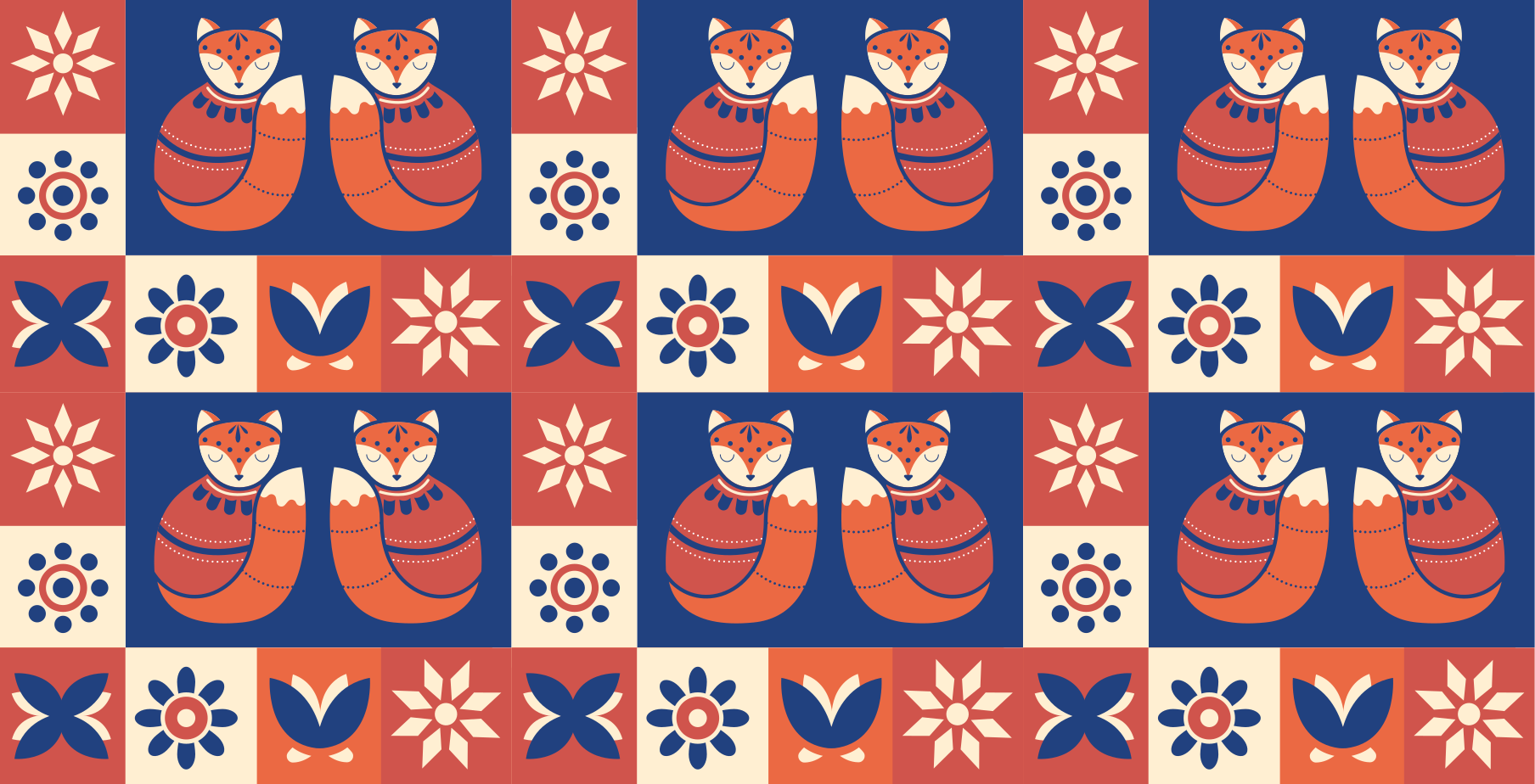 壁画 モアチルドレン カラフルなキツネの模様 - TENSTICKERS