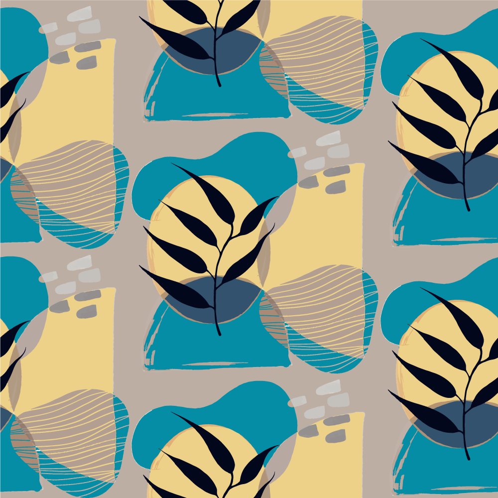 花と植物の壁画 抽象的な植物模様 - TENSTICKERS