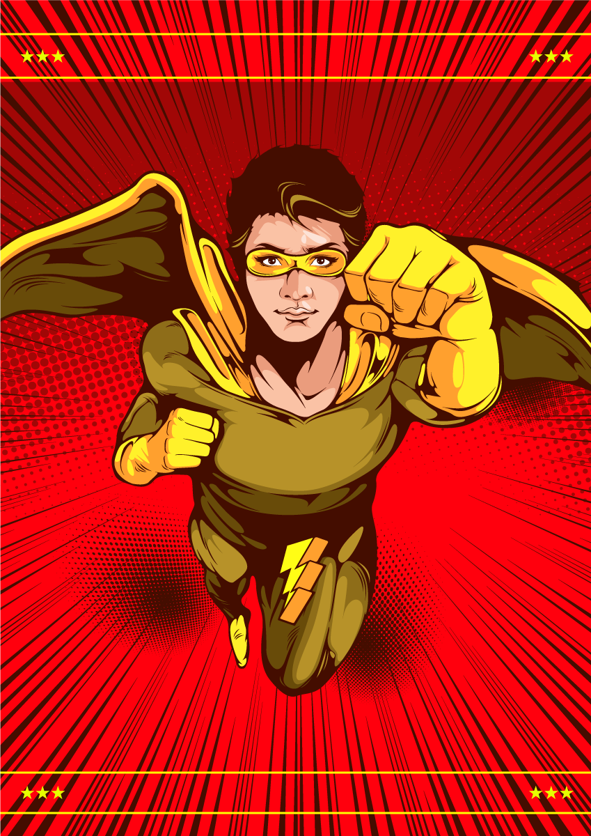 壁画 モアチルドレン スーパーヒーローのアクションポーズ - TENSTICKERS