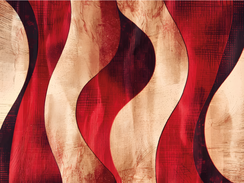 赤 ビニルカーペット モダンな波模様 - TENSTICKERS