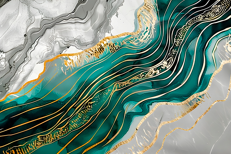 大理石ビニールラグ グレーとグリーンの金色効果 - TENSTICKERS