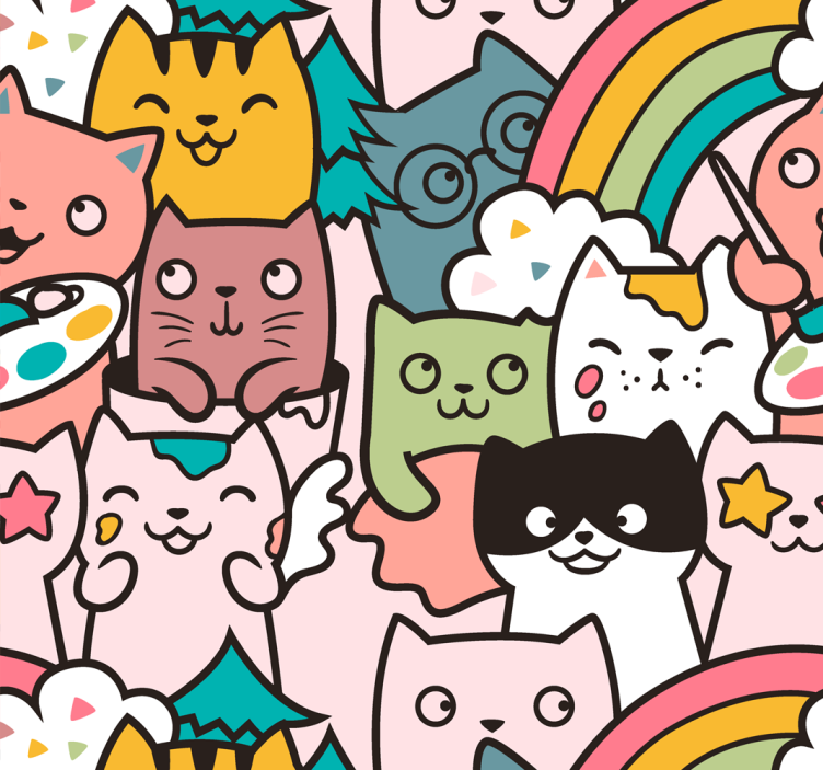 保育園の壁紙 遊び心のある猫のユニコーン - TENSTICKERS