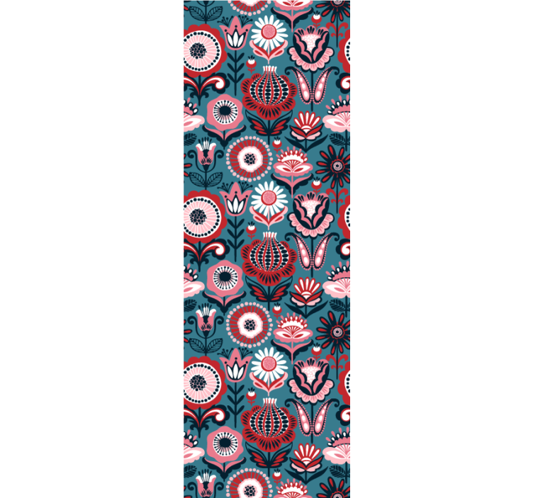 ピンクと赤のフォークパターン花の壁紙 - TENSTICKERS