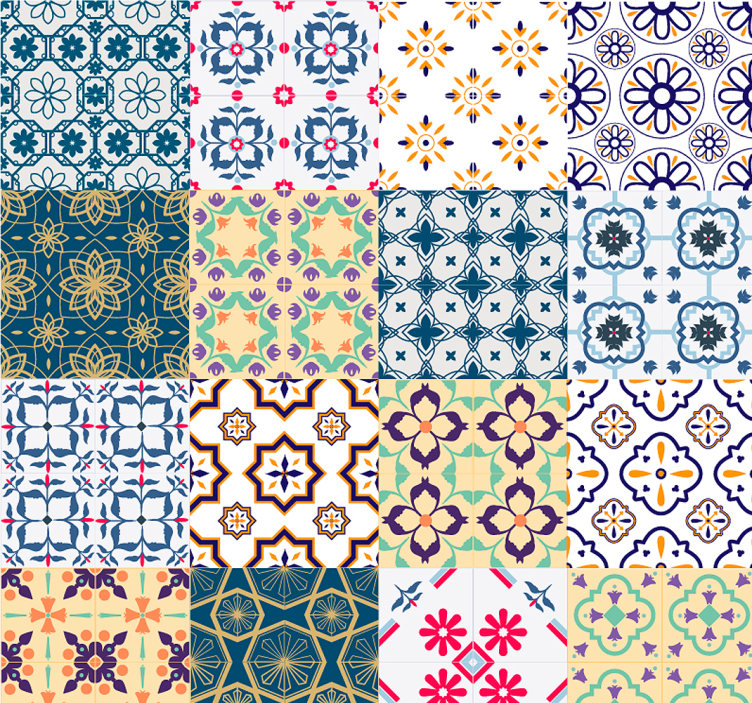 リビング 壁紙 おしゃれ 折衷的なタイルパターン - TENSTICKERS