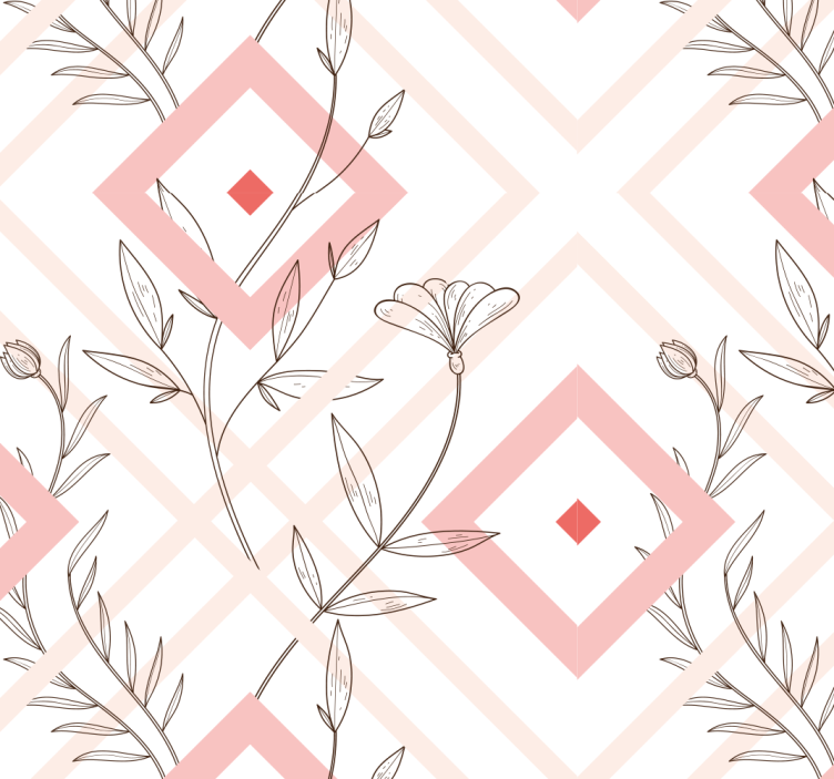 リビング 壁紙 おしゃれ 花柄ダイヤモンド形状 - TENSTICKERS