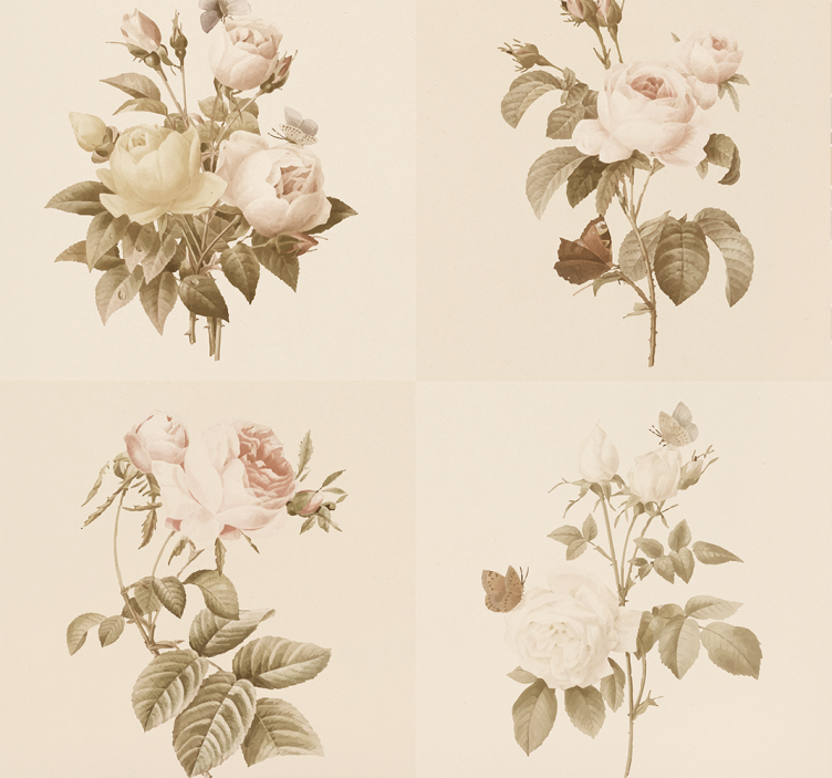 入口の壁紙 花柄タイルデザイン - TENSTICKERS