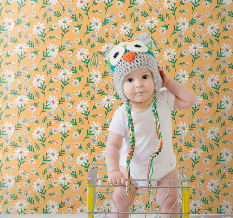 黄色の背景に花の壁紙デイジー - TENSTICKERS