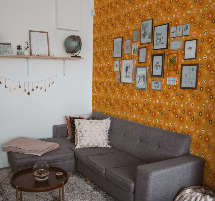 60 年代のフラワー パワーのビンテージ壁紙 - TENSTICKERS