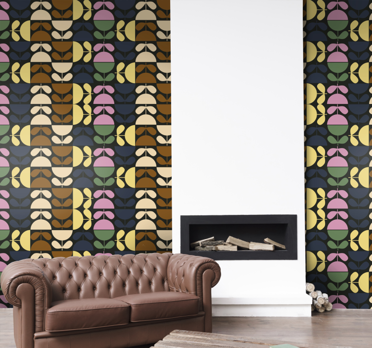 花 壁紙 スタイライズドリーフパターン - TENSTICKERS