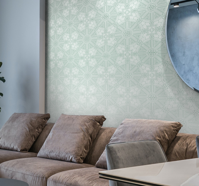 マスターベッドルームの壁紙緑のボヘミアンアステカ模様 - TENSTICKERS