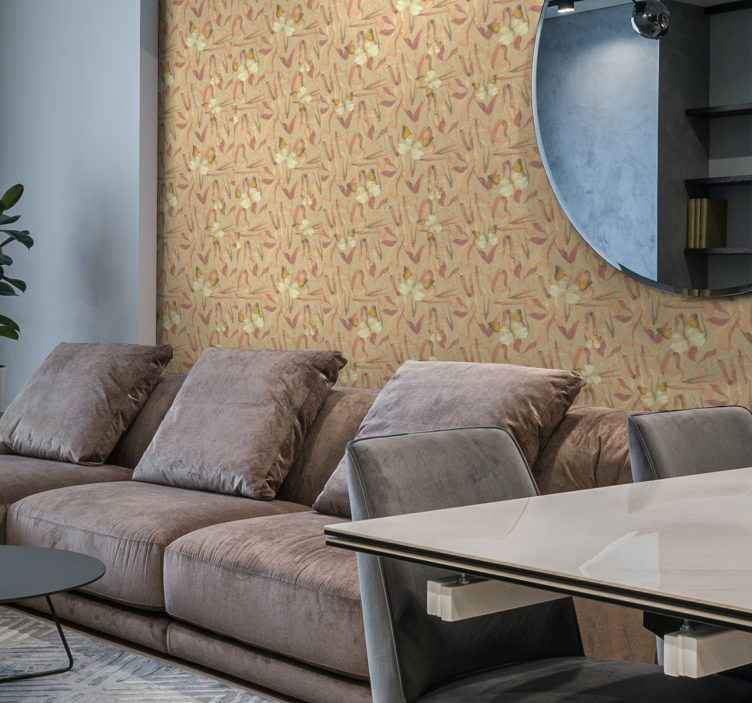 リビング 壁紙 おしゃれ 蝶と乾燥した葉 - TENSTICKERS