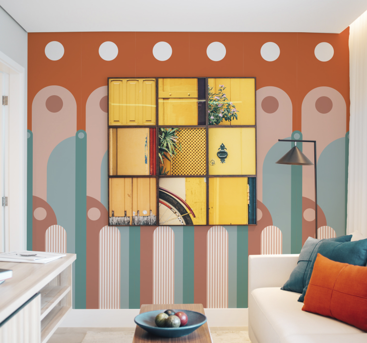 リビング 壁紙 おしゃれ 曲線的な幾何学模様 - TENSTICKERS