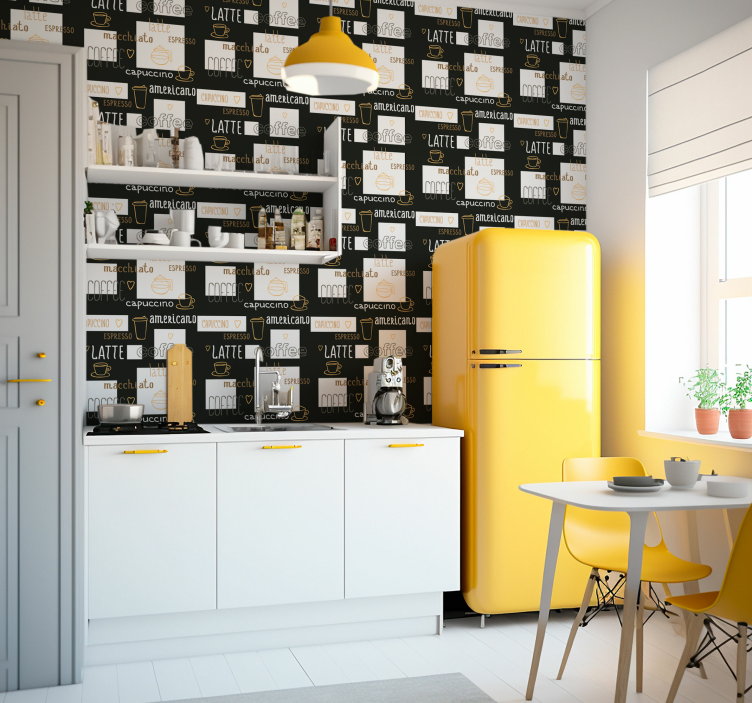 装飾的なコーヒーのデッサンキッチンの壁紙 - TENSTICKERS