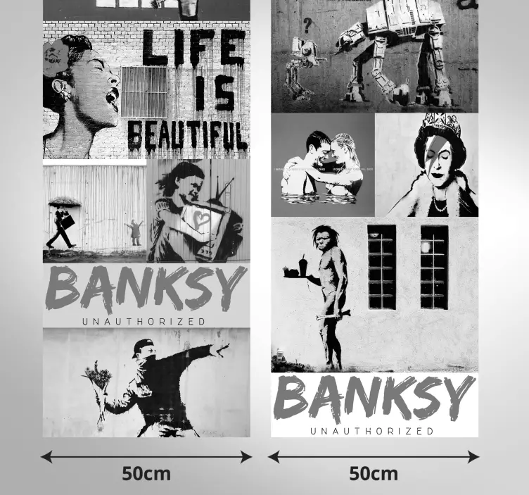 アート壁紙banksy-灰色のコラージュ - TENSTICKERS