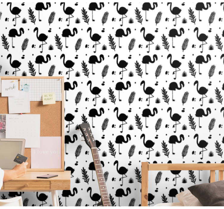 動物 壁紙 フラミンゴの葉模様 - TENSTICKERS