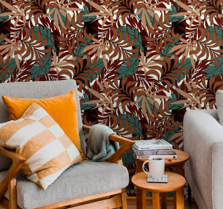 葉壁紙 抽象的な植物の壁画 - TENSTICKERS