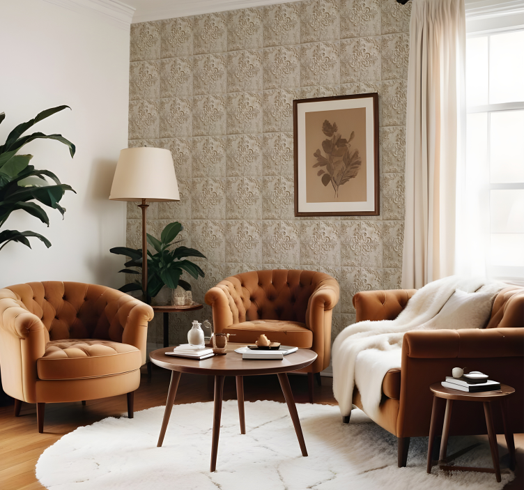 バロック壁紙 ベージュのタイル - TENSTICKERS